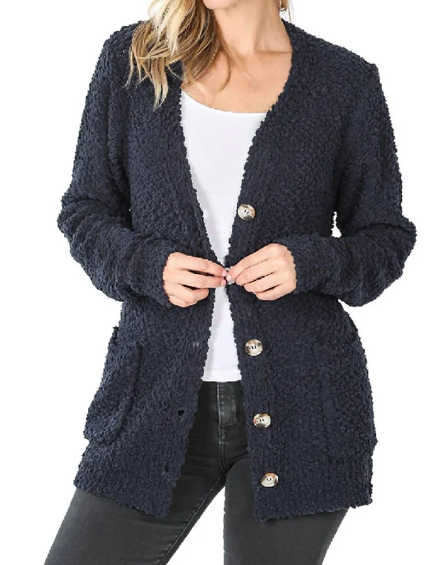 Snag Fabulous Fashion Bargains Popcorn Button Down Cardigan In Midnight Navy