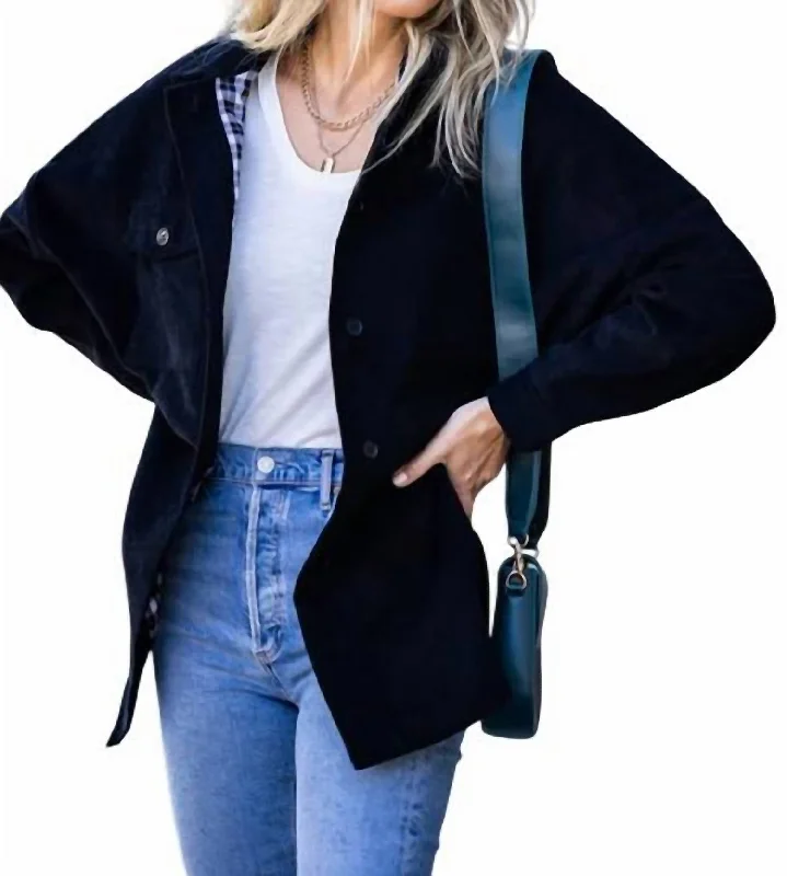 Modern Women's Wardrobe Essentials Plaid Lined Corduroy Shacket In Black