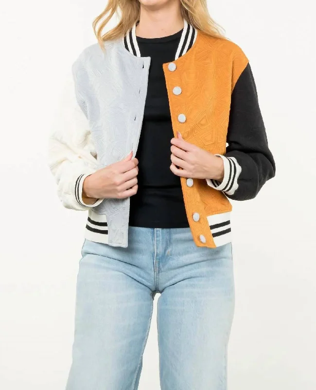 Stylish Women's Clothing Colorblock Button Up Jacket In Orange/neutral