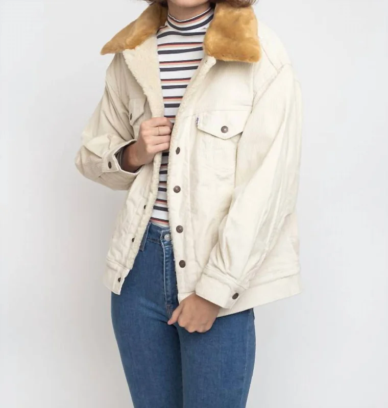 Women's Chic Outerwear Attire Premium Oversized Trucker Jacket In Ivory