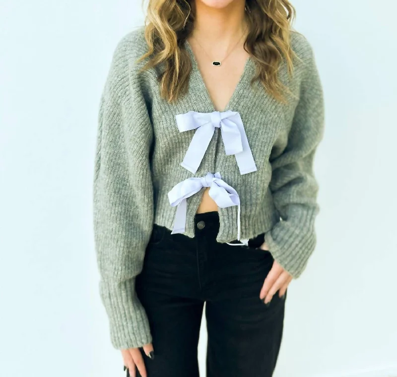Limited Stock, Big Sale Just Can't Say Bow Cardigan In H Grey Silver Blue
