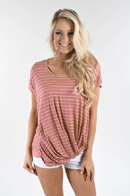 Discover Promotions Mauve Striped Knot Top