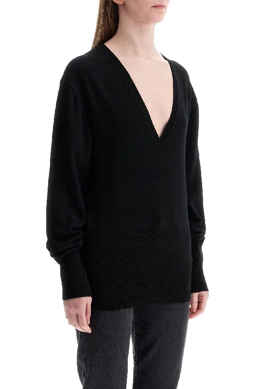Unbeatable Deals Toteme Rws Wool Black Sweater With Deep V-Neck