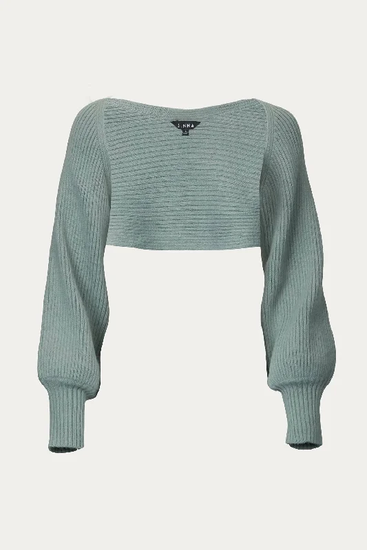 Trendy Pulse Ribbed-Knit Bolero In Light Olive