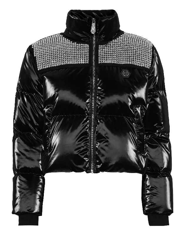 Women's Holiday Outfit Crystal Nylon Puffer Jacket