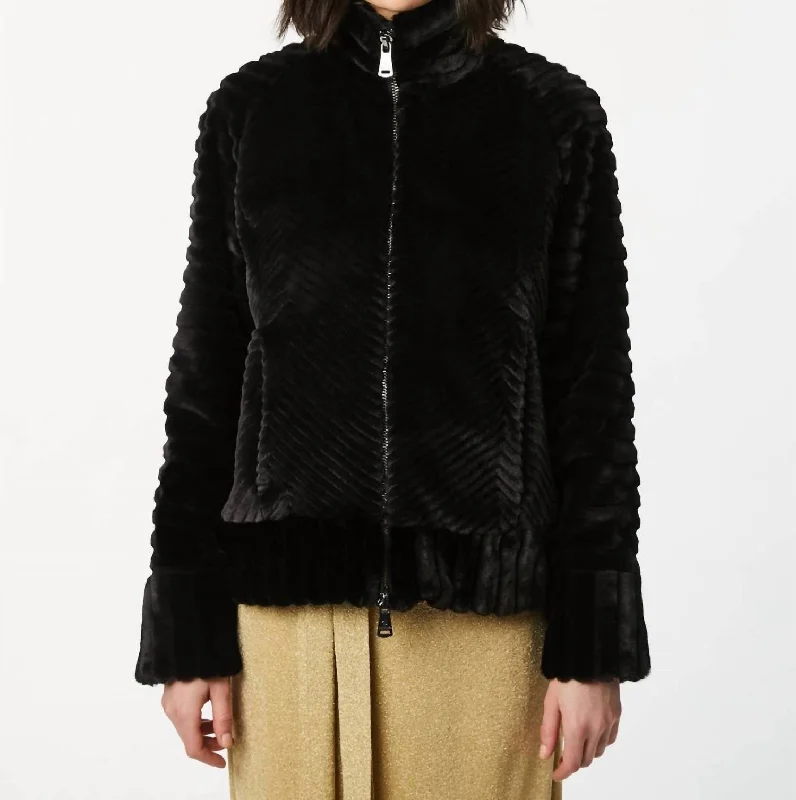 Women's Vintage Clothes Unreal Mink Fur Bomber Jacket In Black