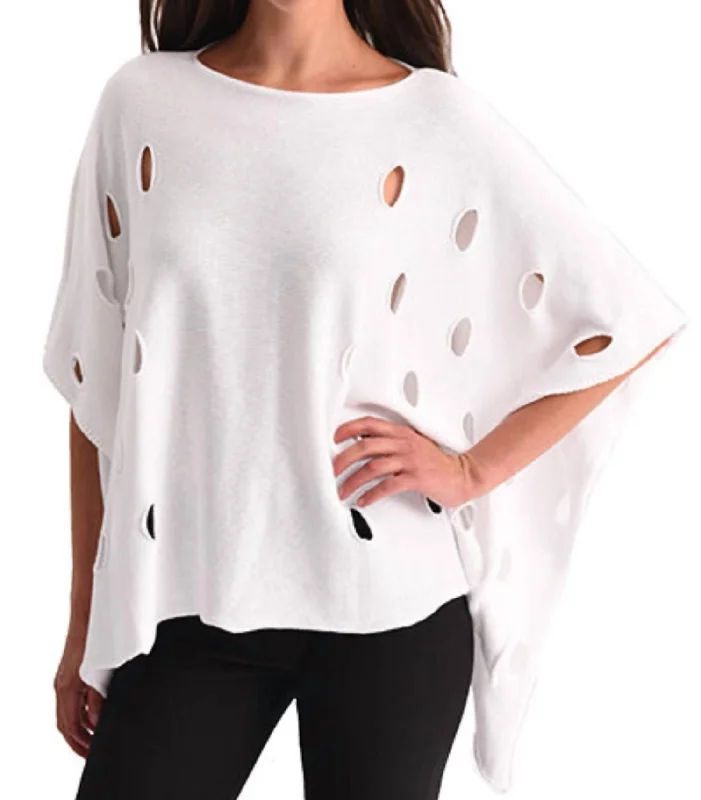 Elegant Styles Cut Out Poncho In White