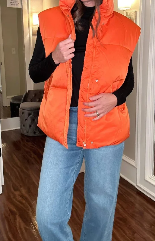 Contemporary Women's Clothing Oversized Orange Puffer Vest