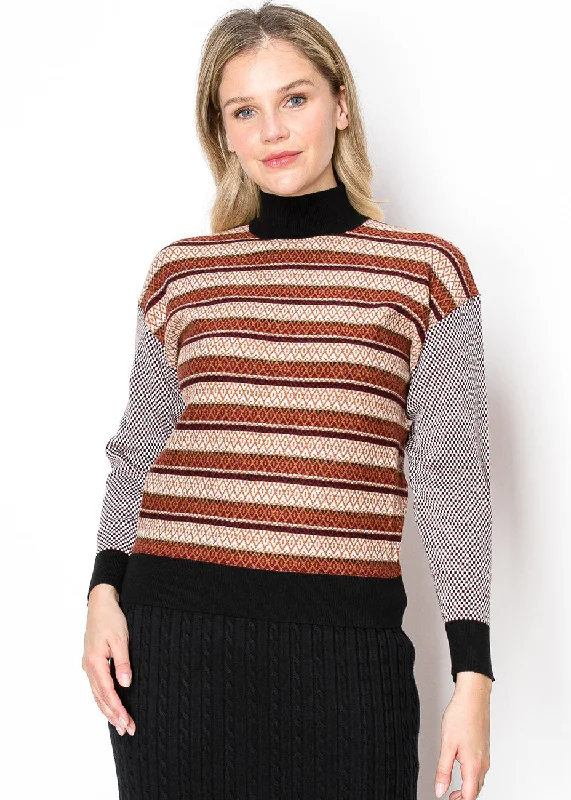 Hot Brand Discounts Multi-Pattern Rust and Black Sweater