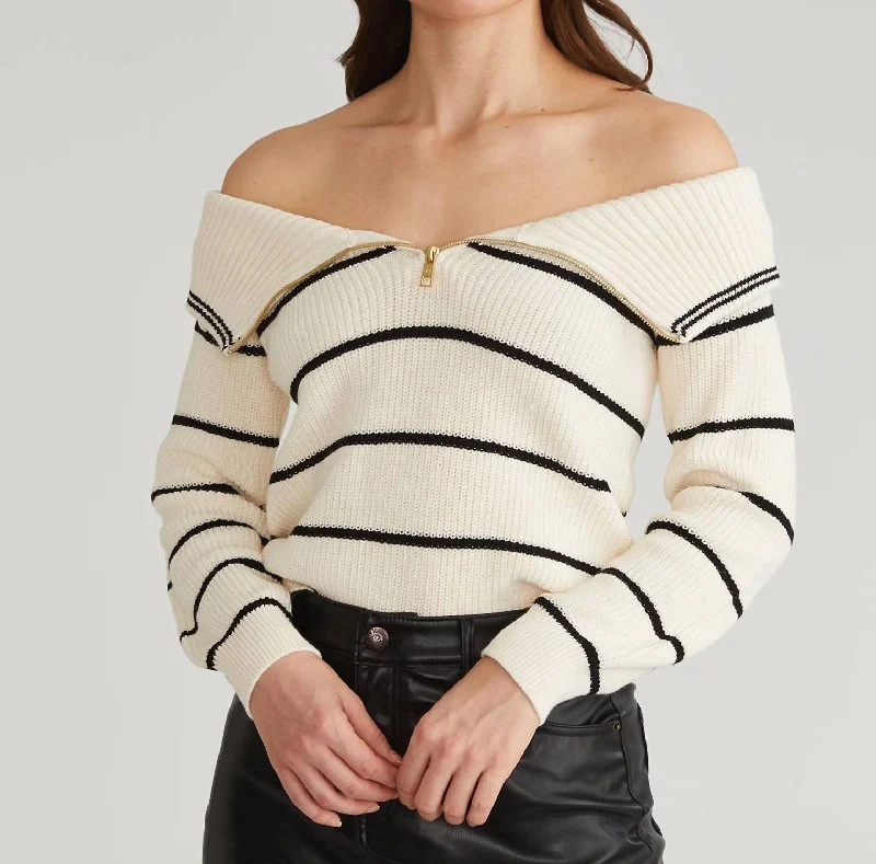 Floral Style Barrow Stripe Off Shoulder Pullover Sweater In Sea Salt Multi