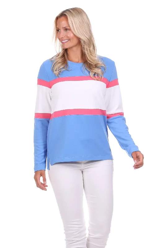 Bold Fashion Cynthia Colorblock Pullover in Hydrangea, Strawberry & White