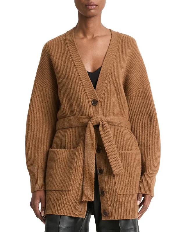 Chic Trends Unveiled Vince Leather Belt Ribbed Wool & Cashmere-Blend Cardigan