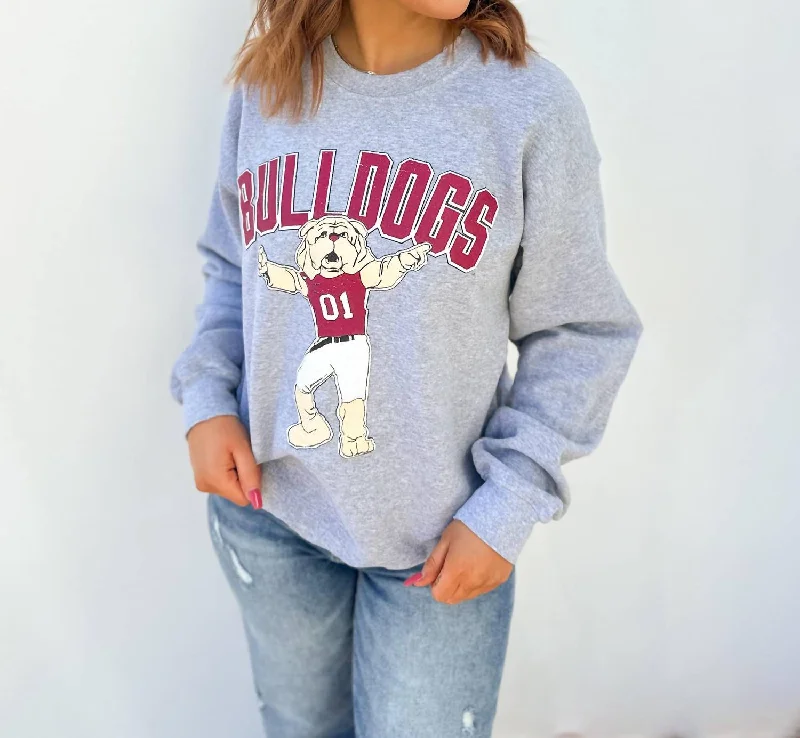 Flowy Fabric Mississippi State Bulldogs Cartoon Mascot Thrifted Sweatshirt In Grey