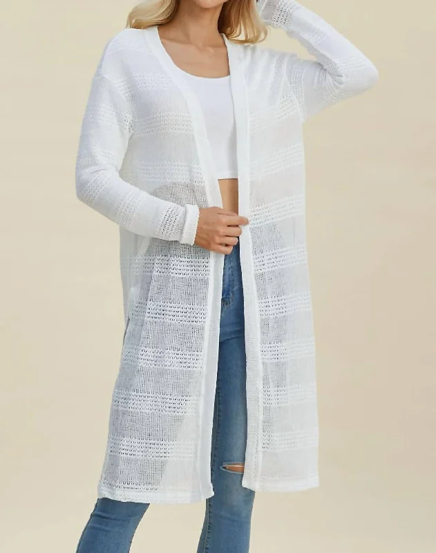Seize Bargains Full Size Open Front Longline Cardigan In White