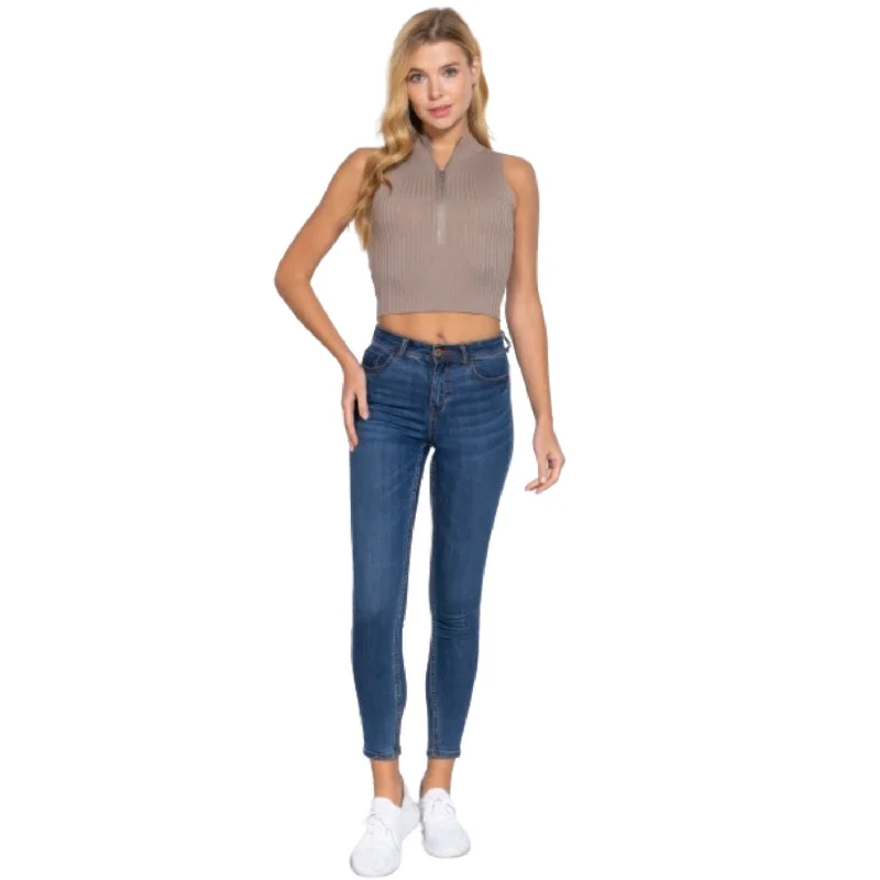 Eclectic Style Wardrobe Sleeveless Rib Sweater Top W/zipper