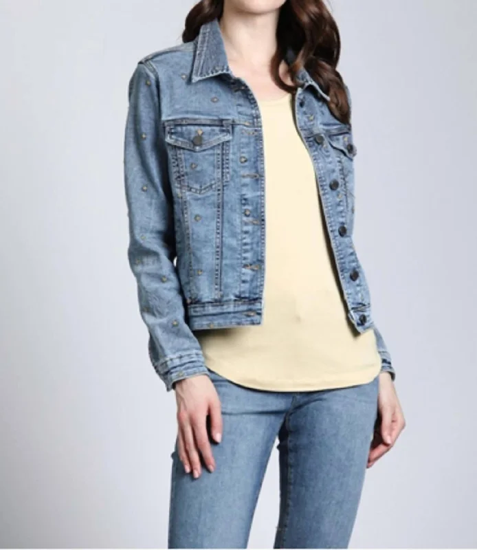 Everyday Women's Fashion Trends Cross Embroidered Jean Jacket In Indigo