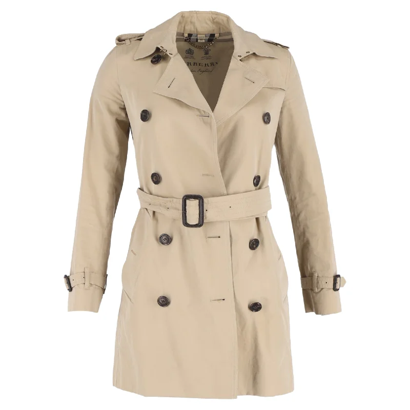 Plus-Size Women's Clothing Burberry Double-Breasted Belted Peacoat in Brown Cotton