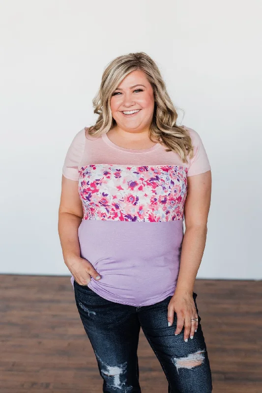 Huge Price Cuts On Your Must-Haves Floral Fragrances Color Block Top- Pink & Purple