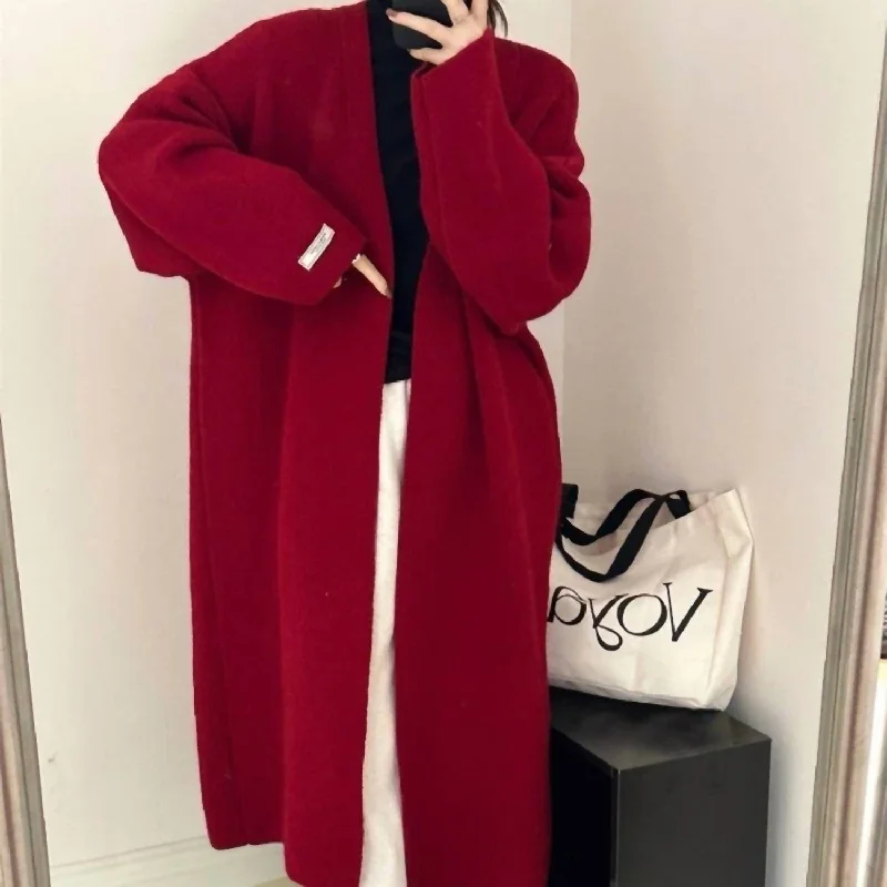 Exclusive Sale Long Open Front Cardigan In Red
