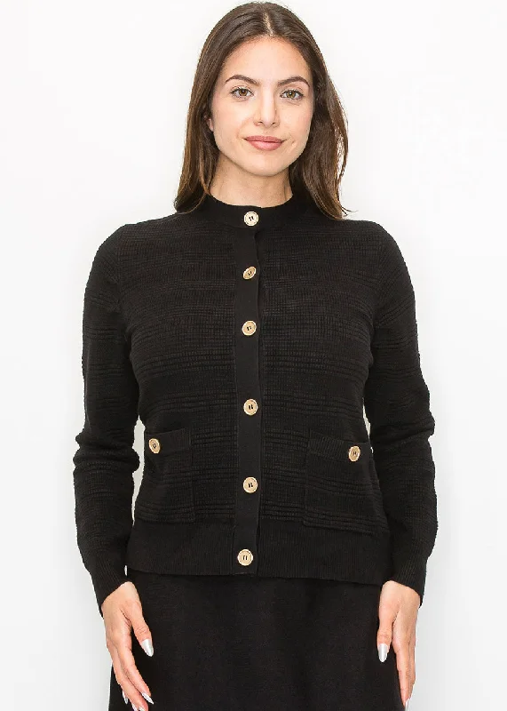 Unbeatable Prices Buttoned Black Knit Cardigan with Pockets