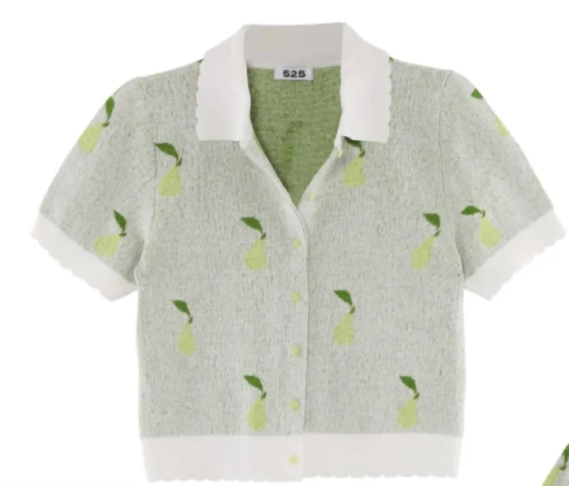 Early Access To Art Deco Styles Sale Collared Pears Top In Bleach White Multi