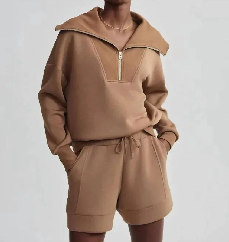 Boho Chic Fashion Catherine Half Zip Sweater In Golden Bronze