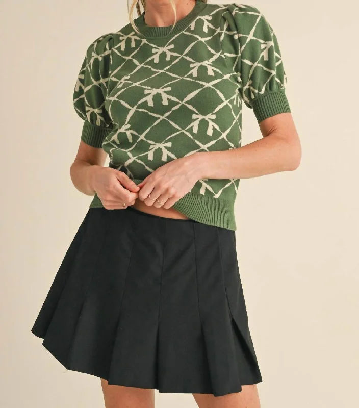 Gift Ideas Short Sleeve Bow Pattern Sweater In Olive