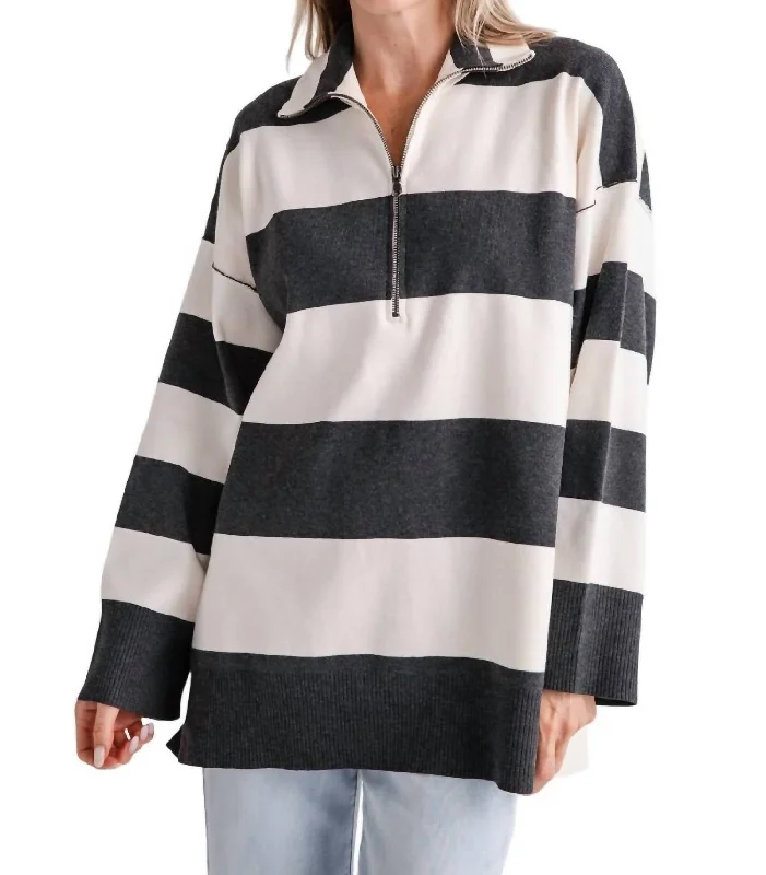 Fashion Sale Coastal Stripe Pullover Top In Carbon Champagne