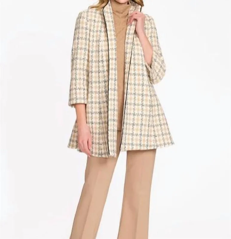 Charming Women's Clothes For Special Events Swing Coat In Ivory Plaid