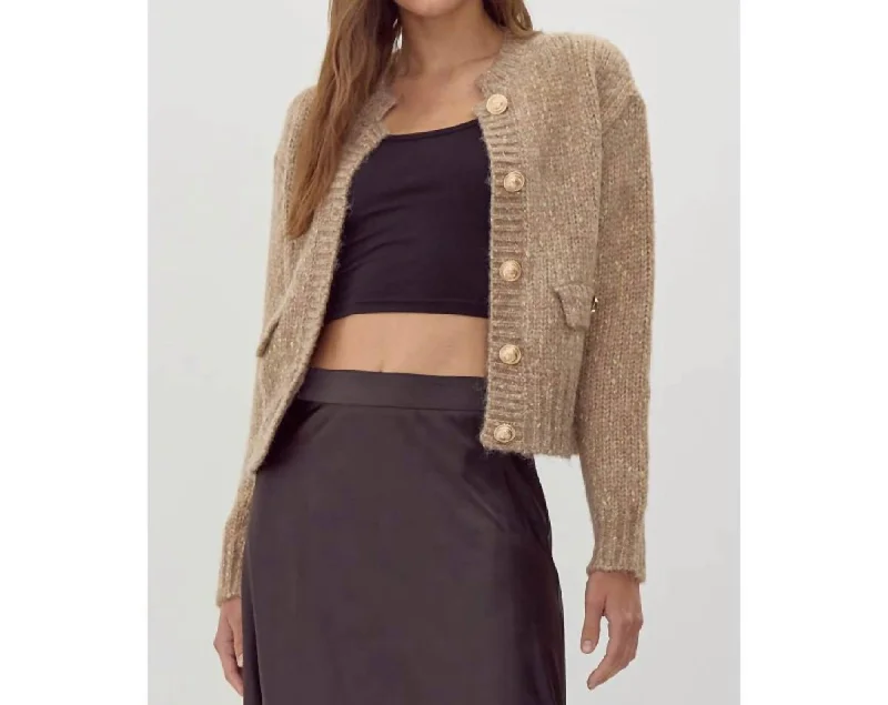 Popular Collection Preppy Knit Crop Cardigan In Beige