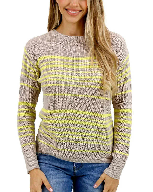 Parisian Effortless Chic Style Lemon Lines Lightweight Sweater In Yellow Stripe