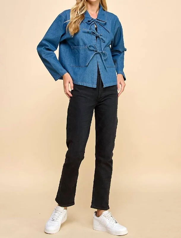 Women's Work Outfit Collared Oversized Jacket In Denim