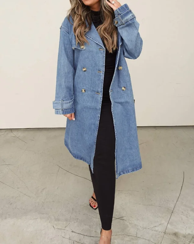 Women's Clothing Online Sale Denim Trench Coat In Medium Wash