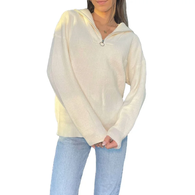 Crazy Discounts, Hurry Up Collared Half Zip Up Sweater In Cream