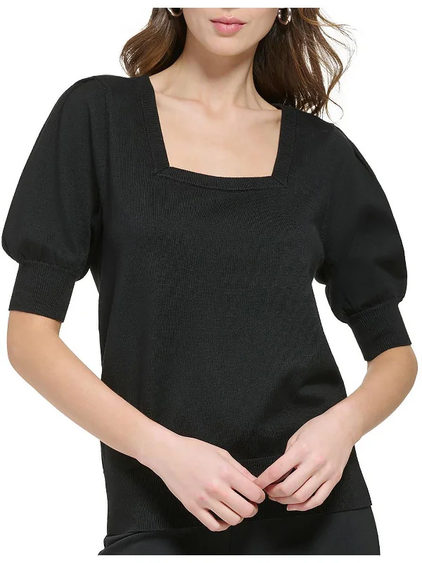 Vintage Inspired Fashion Sale Womens Ribbed Trim Square Neck Pullover Sweater