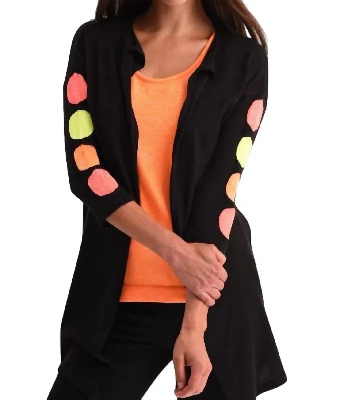 Low Price Special Polkadot 3/4 Sleeve Cardigan In Black/neon