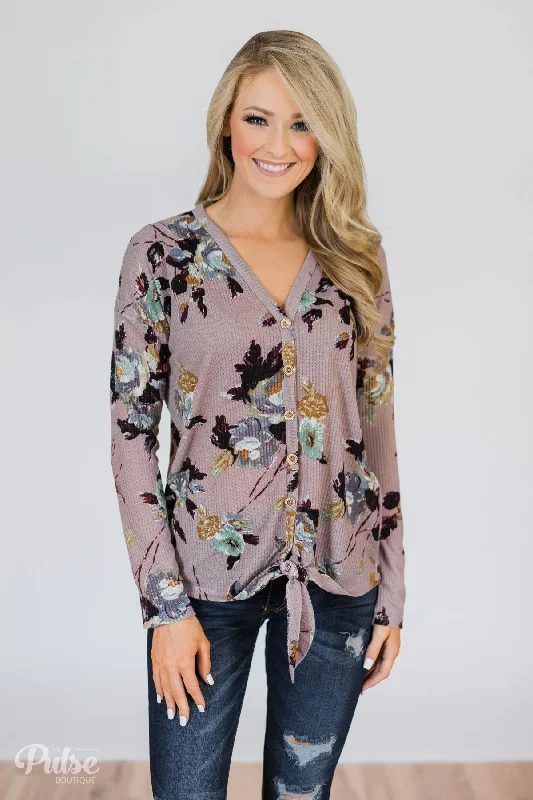 Fashionista Sale My Wish to You Floral Thermal Top- Dusty Purple