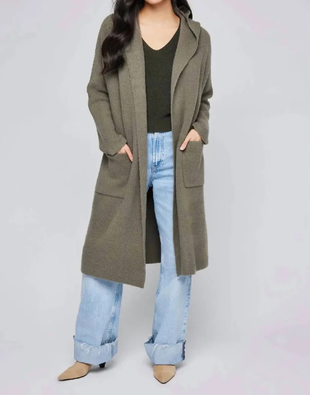 Chic Wardrobe Essentials Hooded Cardigan In Moss