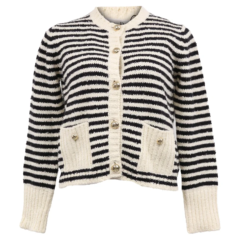 Shop Sales Dior Knitted Stripe Buttoned Cardigan in Black and Cream Wool