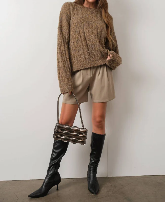 Top Deals Boucle Cable Knit Sweater In Tan Multi