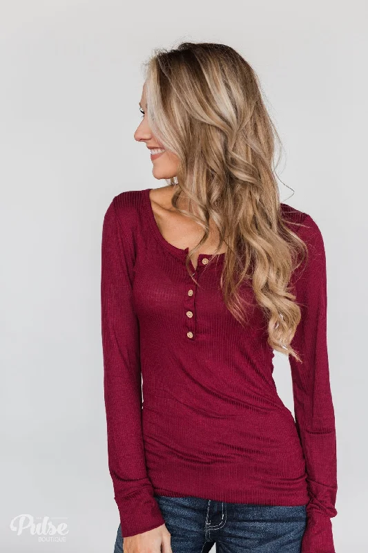 Huge Price Cuts On Your Must-Haves Need You Now 5-Button Henley Top- Cranberry