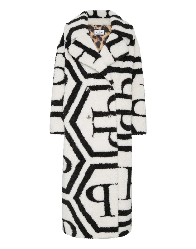 Women's Clothes Online Shopping Teddy Long Eco Fur Coat Monogram