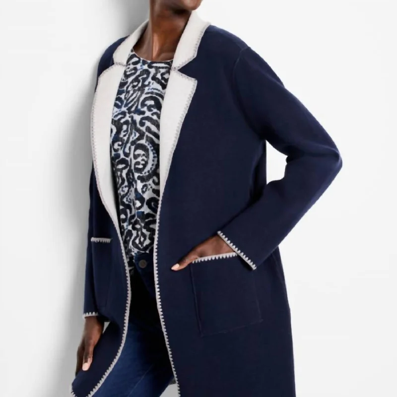 Vintage Retro Party Wear Cardigan In Blue