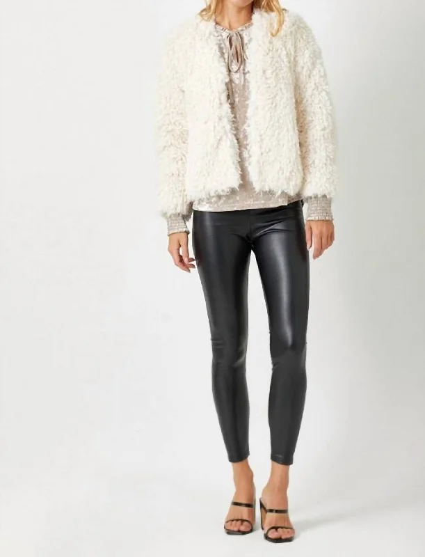 Women's Formal Event Attire Faux Fur Open Jacket In Cream