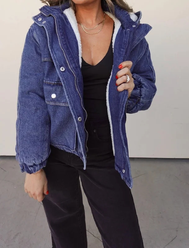 Outfits For Women Hooded Denim Cargo Jacket In Blue