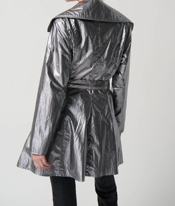 Timeless Women's Clothes Metallic Self-Tie Jacket In Grey