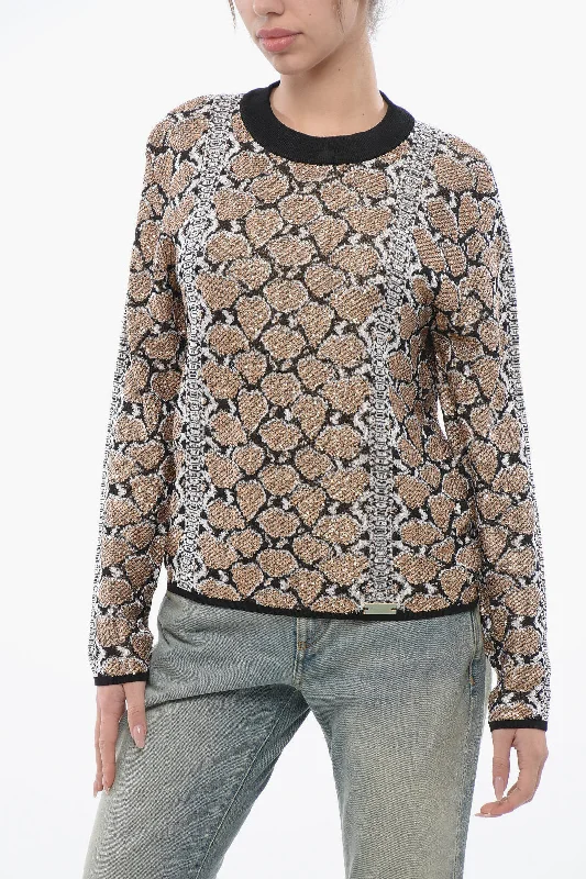 Flowy Fabric Balmain Crew Neck Animal Patterned Sweater With Sequines