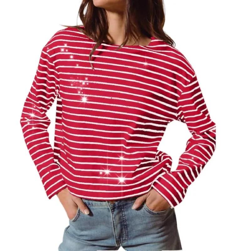 Hot Styles Sequins Striped Sailor Sweater In Red