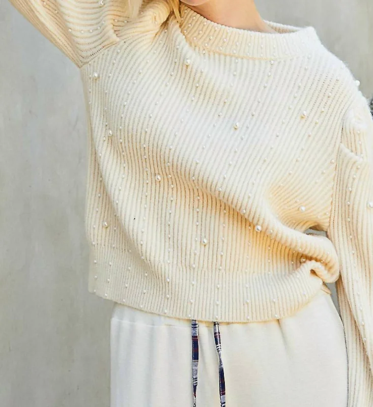 Eclectic Style Wardrobe Pearl Detail Sweater In Vanilla Cream