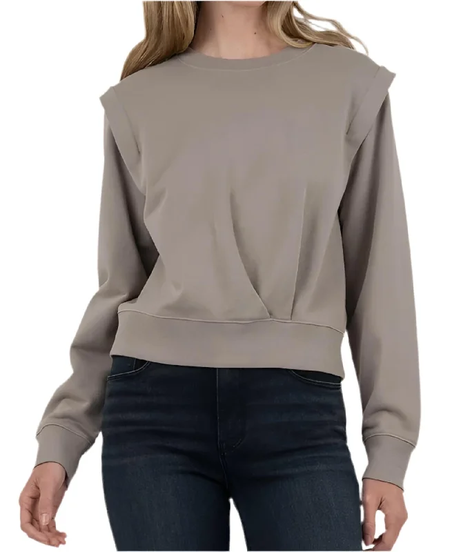 Bold Fashion Felicity Pleated Pullover Sweatshirt In Mushroom